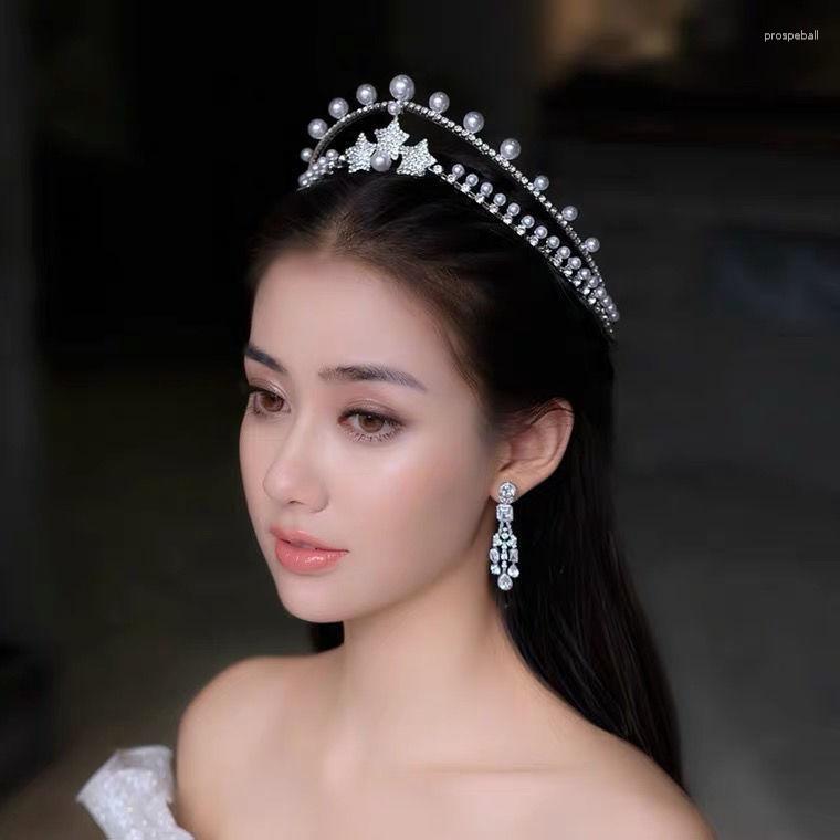 

Hair Clips Bridal Headdress Korean High-end Pearl Crown Princess Birthday Crystal Wedding Accessories Tiara Crowns For Women