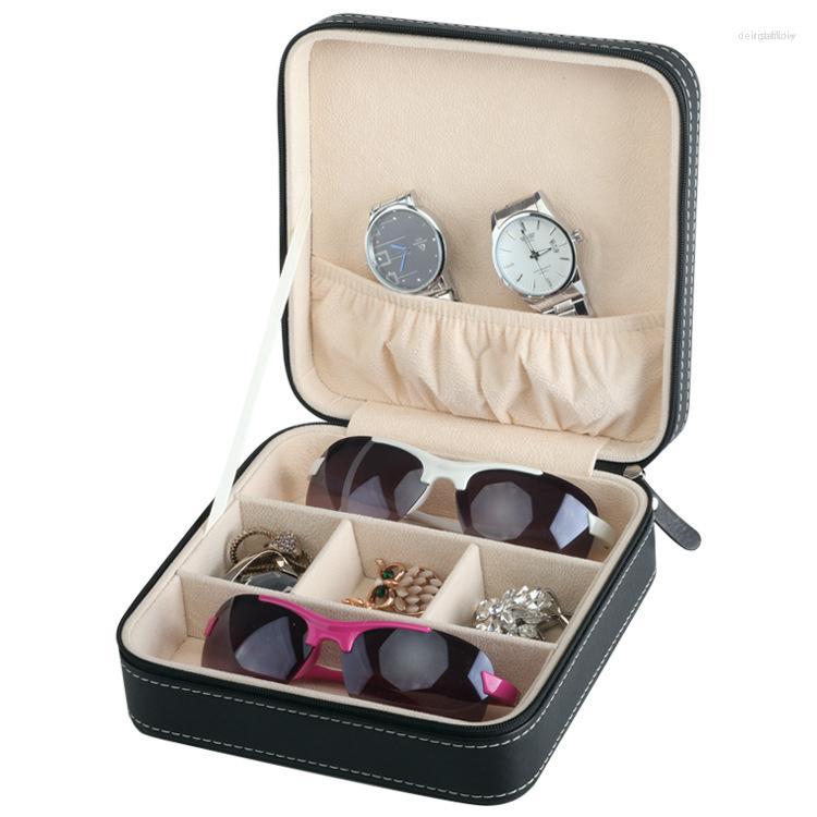 

Watch Boxes Zipper Glasses Watches Storage Box PU Leather Jewelry Collection Organizer Case Wristwatches Holder Dislpay Portable