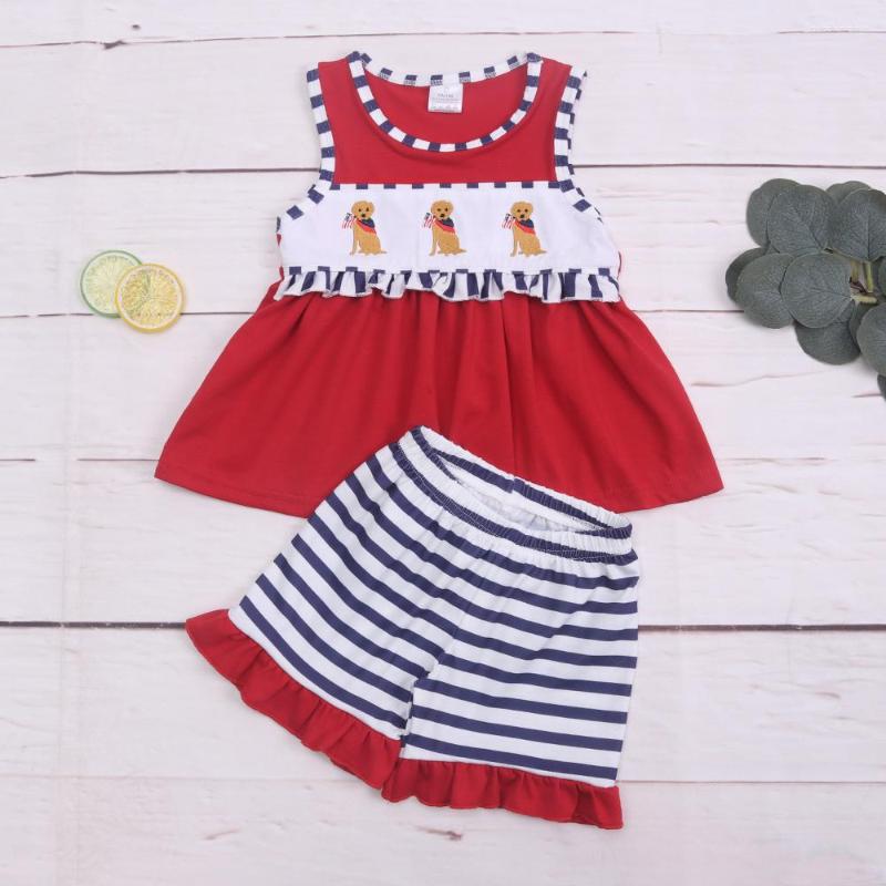 

Clothing Sets Baby Girls Clothes Set 2pcs Cotton Suit Puppy Embroidery Bodysuit Toddler T-shirt Independence Day Outfits 1-8T Stripes Shorts, Girl set