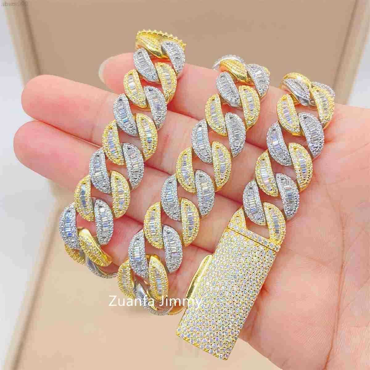 

15mm or 18mm Moissanite Iced Out Diamond Gold Plated Chain Necklace 925 Sterling Silver Necklace Miami Cuban Link Chain