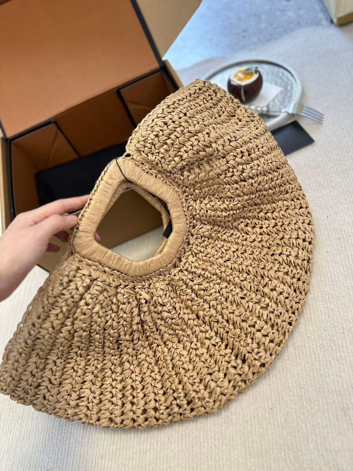 

Classic French clutch woven bag bag designer bag fashion clutch straw bag vintage handbag bag beach holiday Moon Mdedt, Brown