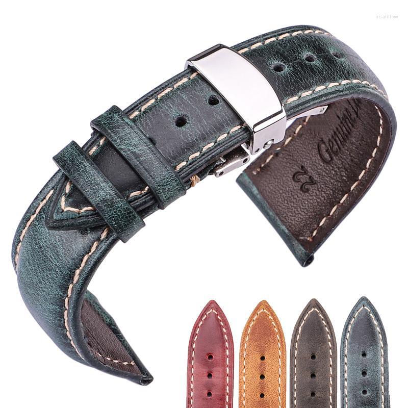 

Watch Bands Genuine Leather Watchband Women Men Oil Wax Cowhide Watc Band Strap 18mm 20mm 22mm 24mm Blet With Steel Butterfly BuckleWatch