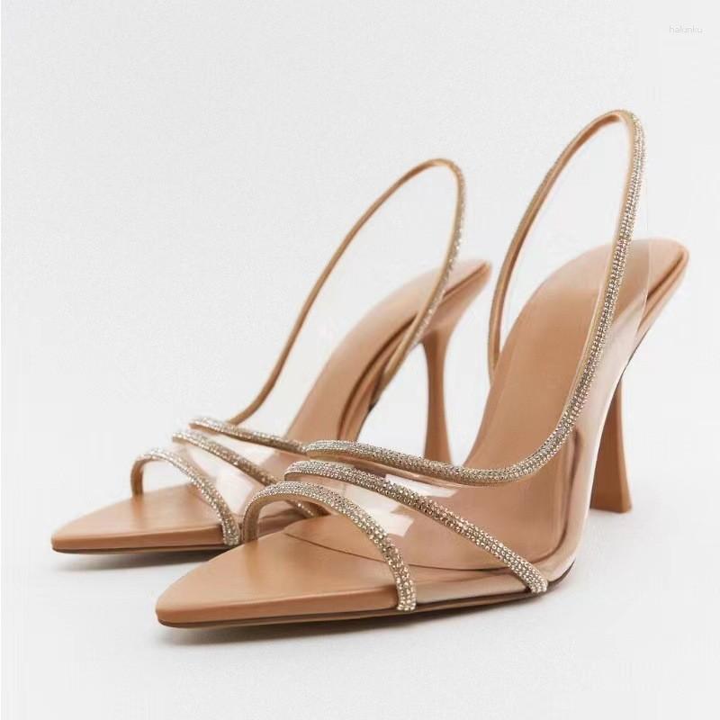 

Sandals 2023 High Heel For Women Summer Transparent Heels Luxury Rhinestone Strap Sling Backs Female Sexy Wedding Sandal, Natural colour