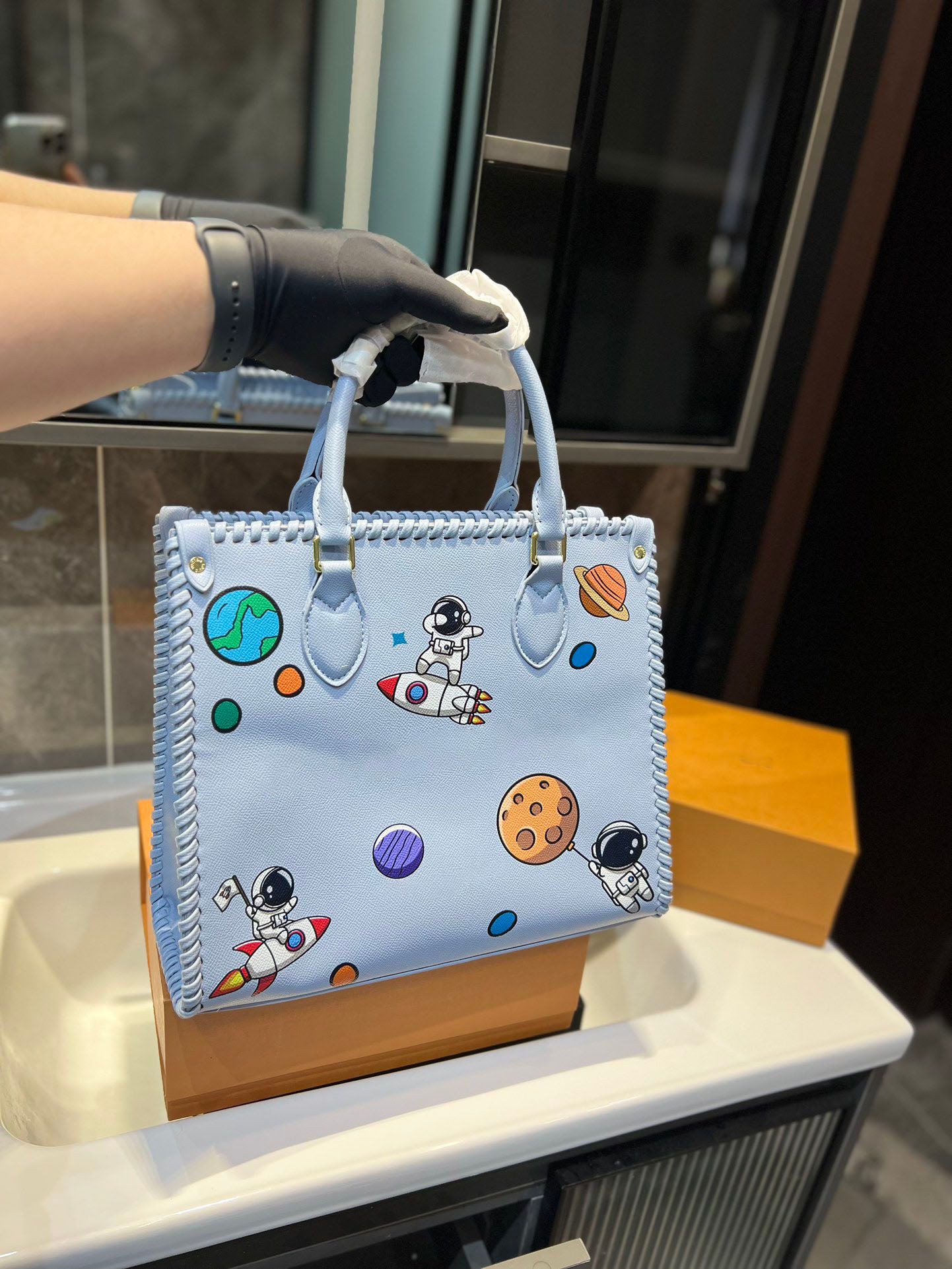 

handbag Shopping high designer bag graffiti Space shoulder large detachable leather leather wallet shopping handbag long strap Totes qu Lhfo, Pink