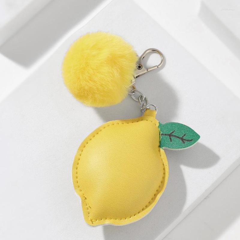 

Keychains Hairball Pendant Imitation Rex Fur Pompon Hanging Decoration Lemon Pu Leather Keychain Accessories