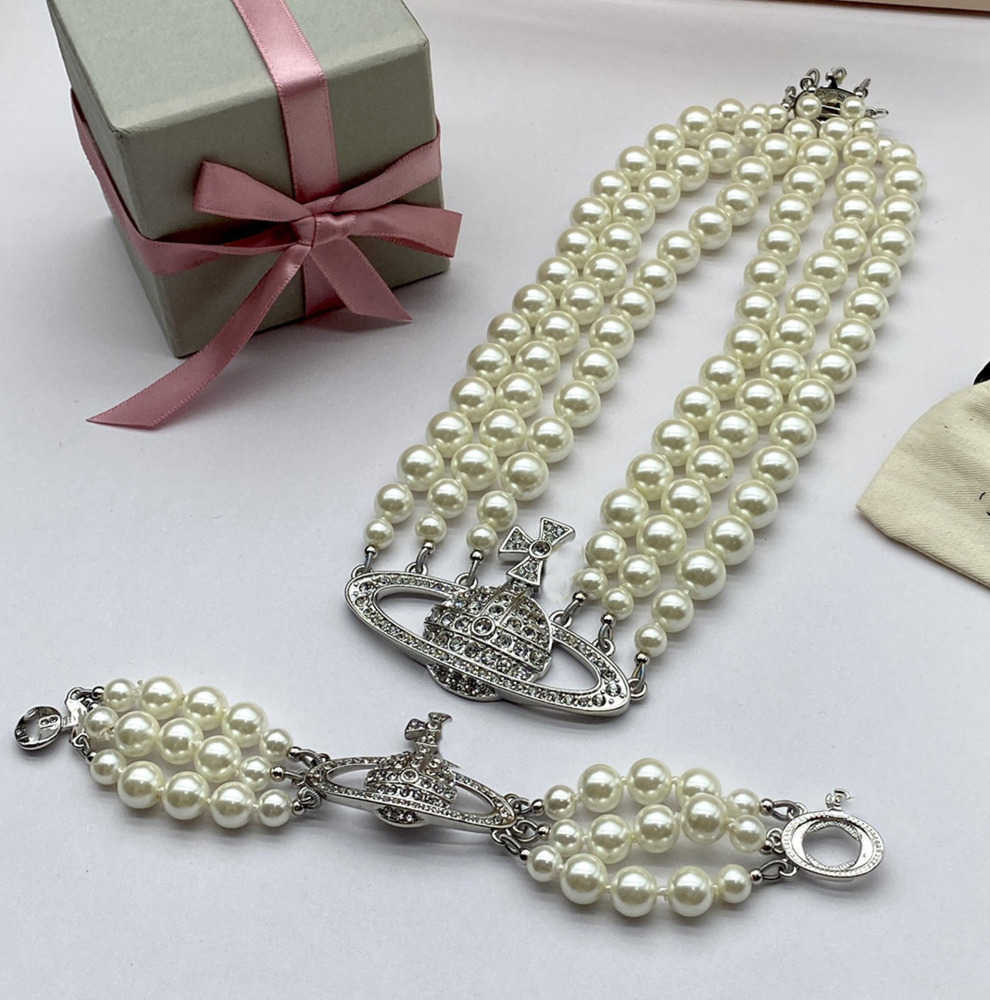 

Pendant Necklaces Fashion Brand Designer Letter Viviene Chokers Luxury Women Jewelry Metal Pearl Necklace cjeweler Westwood For Woman Tidal flow design 55ess