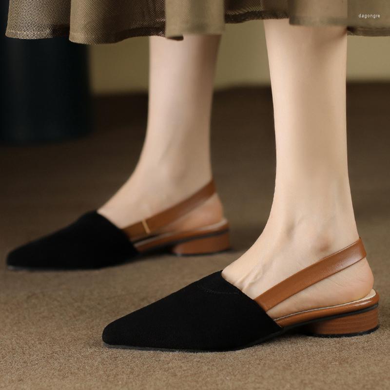 

Sandals Women Chunky Casual Shoes 2023 Summer Designer Sexy Slingback Slippers Pointed Toe Low Heels Flip Flops Slides, Black