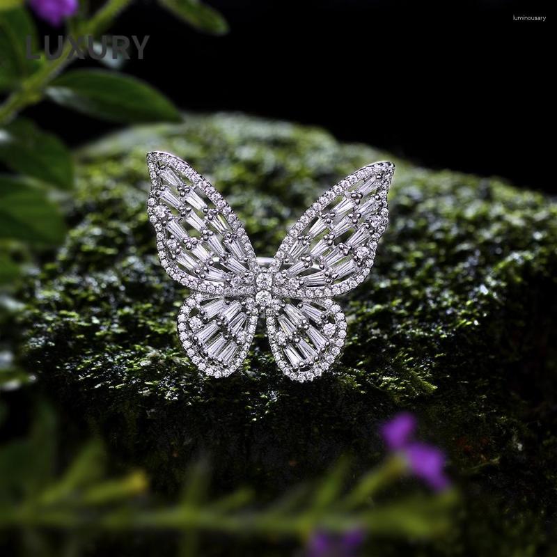 

Cluster Rings Luxury 925 Sterling Silver 30 31mm Full High Carbon Diamond Butterfly For Women Sparkling Fine Jewelry Gifts