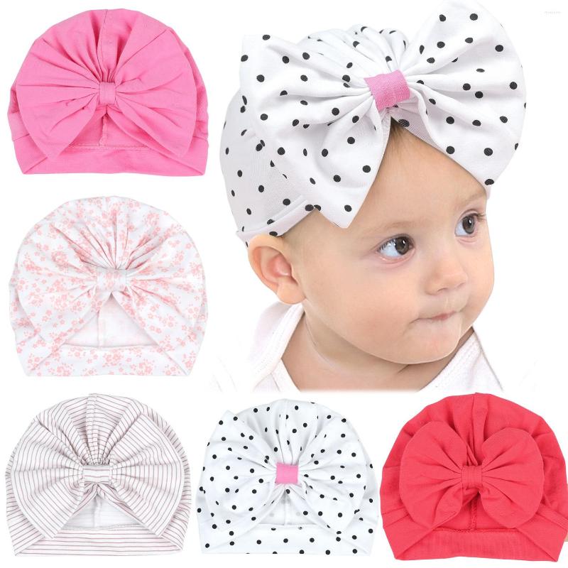 

Hats Infant Turban Baby Hat Bowknot Born Soft Cotton Head Wraps Dots Girl Beanie Cap Bow Hair Accessories Po Props