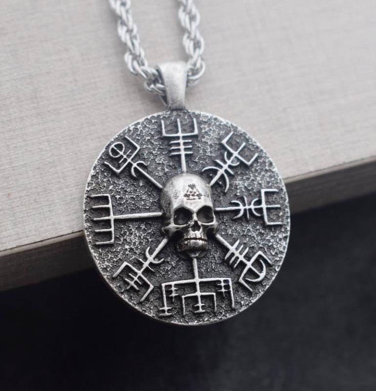 

SanLan 12pcs Norse Vikings Gear Vegvisir with skull necklace amulet2483490