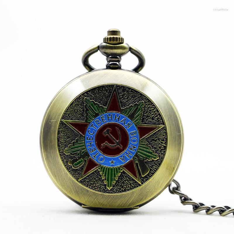 

Pocket Watches Red Communist Sign Watch Mechanical Male Ussr Clock Classic Alloy Chain Necklace Antique Vintage Bronze Pendant, Picture shown