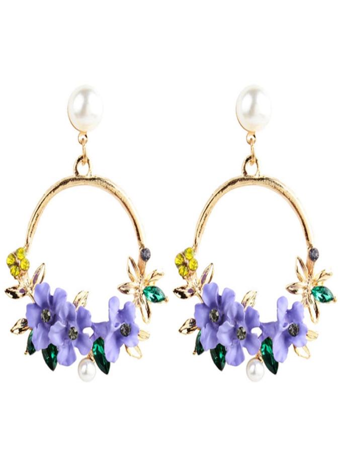 

Trendy Cute Pink Flower Earrings For Women Girls Jewelry Female Rhinestone Gold Metal Round Circle Drop Earrings Gifts Brincos9590674