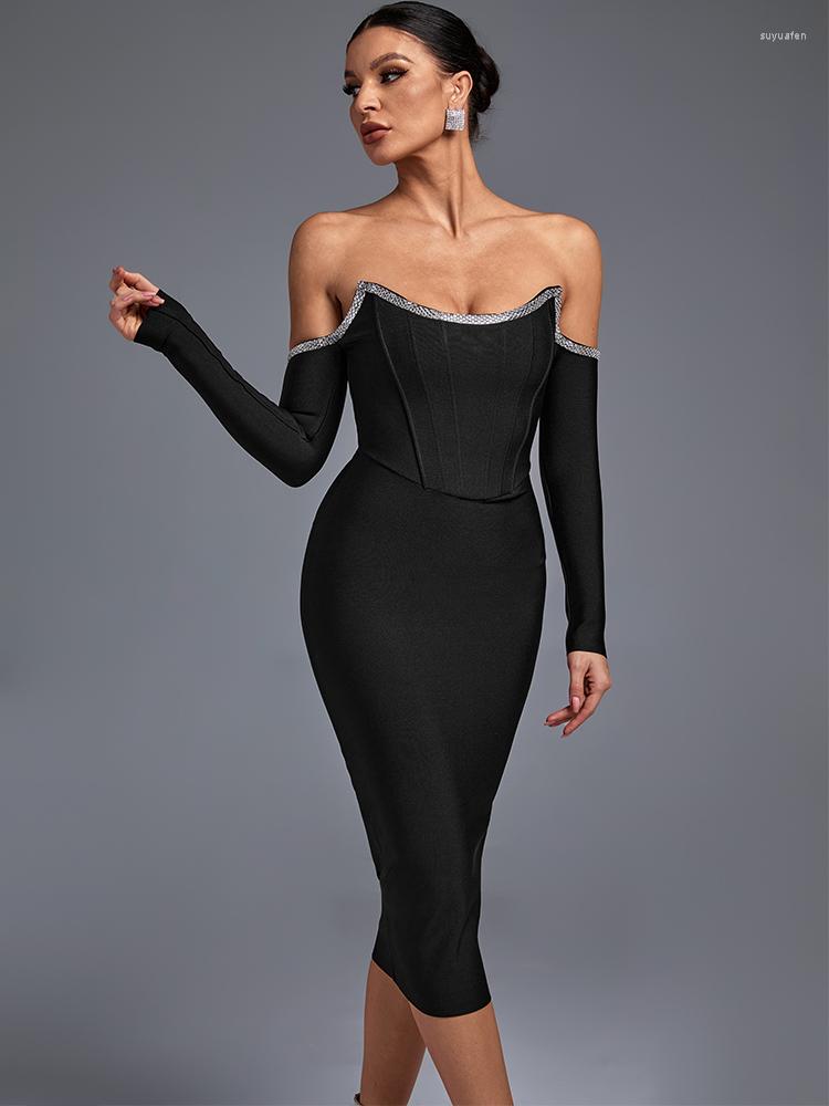 

Casual Dresses Long Sleeve Bandage Dress Black Bodycon Evening Party Elegant Sexy Midi Birthday Club Outfit 2023 Autumn Winter, Brown