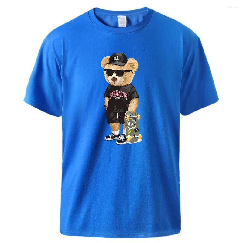

Men' T Shirts Bear With Skateboard Printed Men' Tshirt Cotton Breathable Tee Shirt Casual Cool Novelty Clothes Basic Original Short, Blue