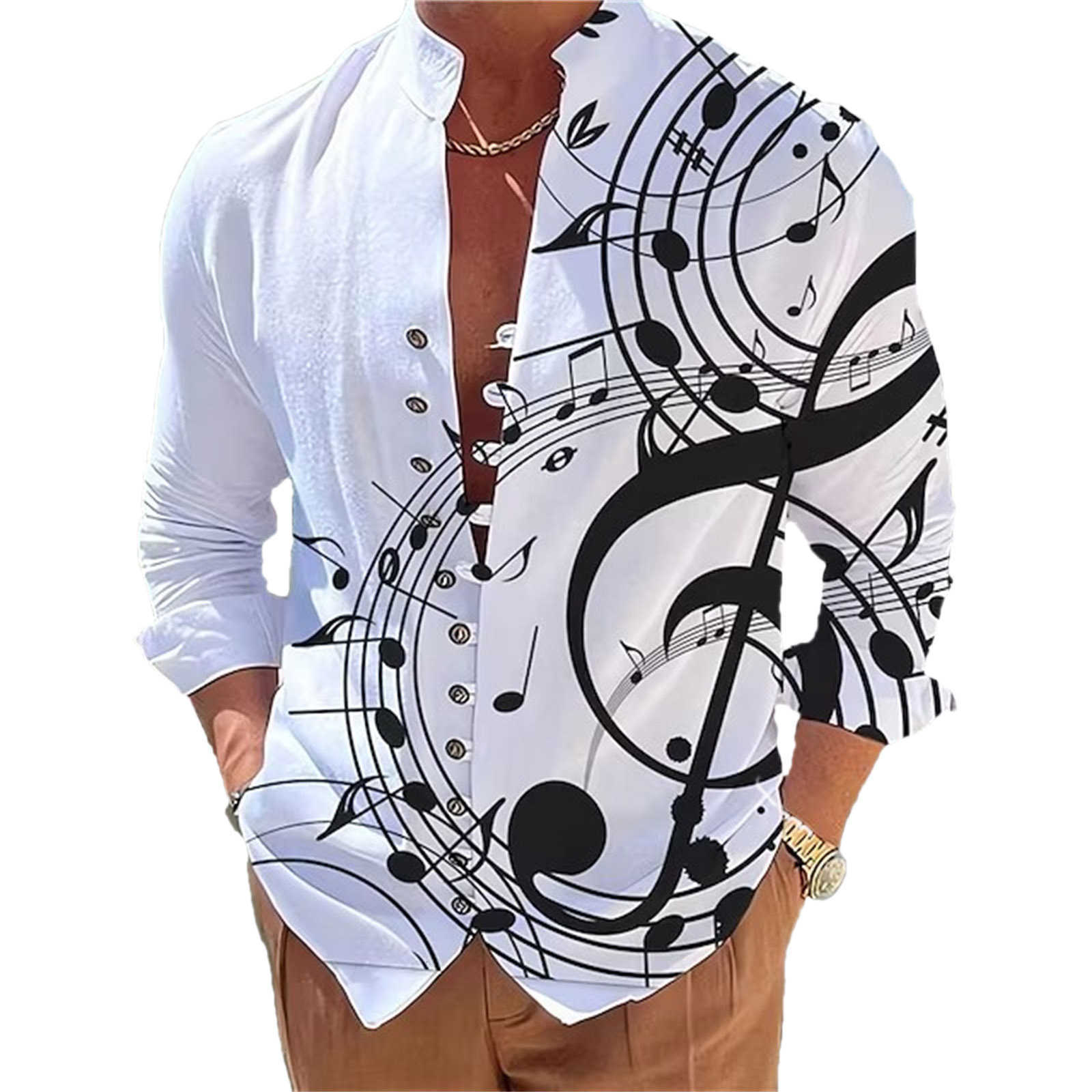 

Men's Standing New Collar Printing 3d Printing Fashion Trend Casual Note Button Shirt, Dhx236904