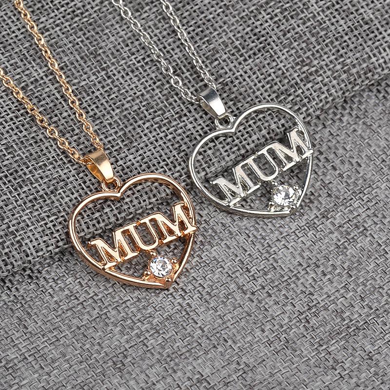 

Pendant Necklaces MOM Heart Rhinestones Necklace For Women Y2K Trendy Korean Gold Color Chain In Jewelry Mother Day