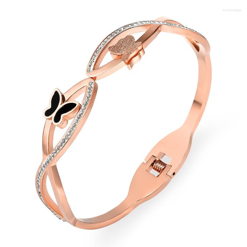 

Bangle FYSARA Women Stainless Steel Rose Gold Bracelet Metal White Crystal Cuff Bracelets For Raym22