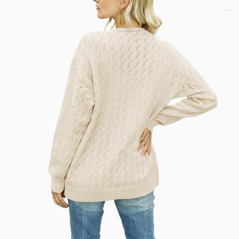 

Women's Knits Single Breasted Hollow Out Crochet Cardigans Women V Neck Sweater Woman Long Sleeve Casual, Blue