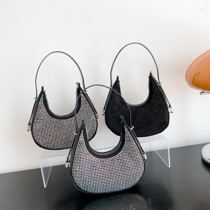 

Evening Bags Inlaid Zircon Underarm Bag Women 2023 Brand French Fashion Design Special Luxury Shoulder Handbag Elegant Ladies, Black