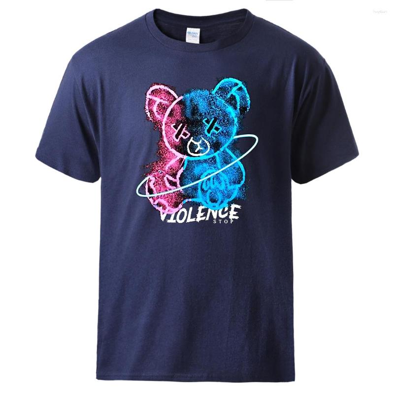 

Men' T Shirts Stop Violence Teddy Bear Cartoons T-Shirt Men Graphic Novelty Tshirt Cotton Breathable Streetwear Colorful Harajuku Tee, Blue