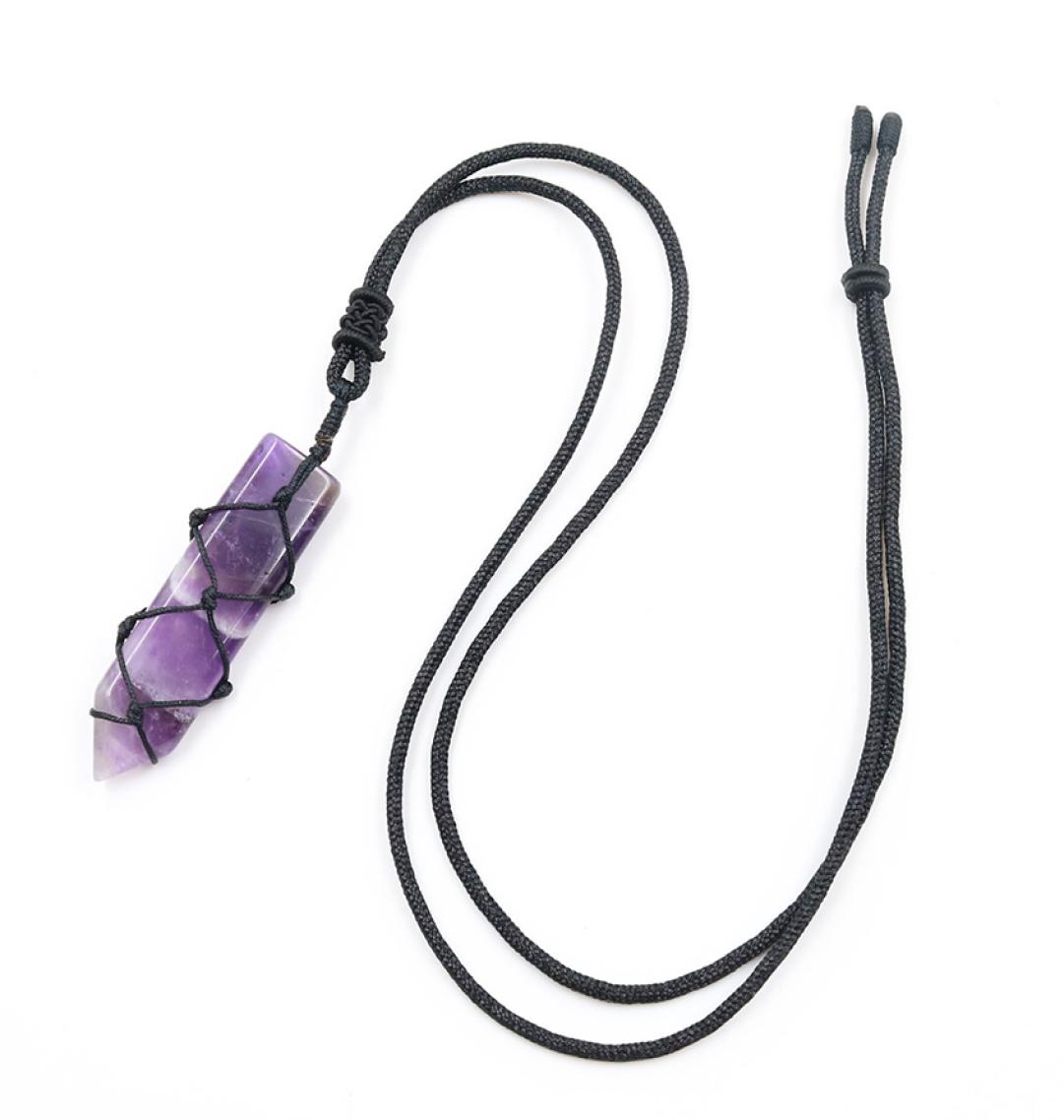 

10 Pcs Handmade Weave Sword Shape Amethyst Stone Pendant Opalite Opal Necklace with Rope Chain Jewelry3855021