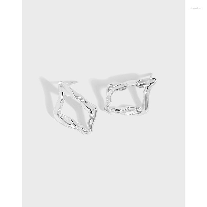 

Stud Earrings 15MM 12.5MM Authentic 925 Sterling Silver Gold /White Irregular Hollow Twist Square Ear Jewelry C-EA606