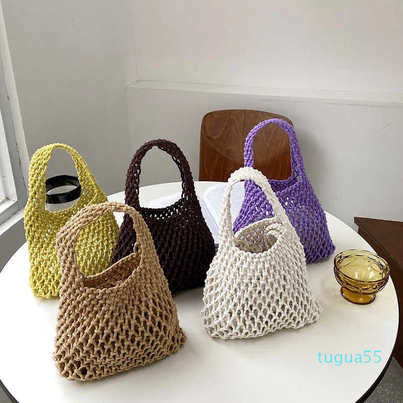 

Designer Women's Simple Handheld Tote Bag Cotton Rope Woven Bag Straw Woven Hollow Woven Bag, Military green (including inner bag)