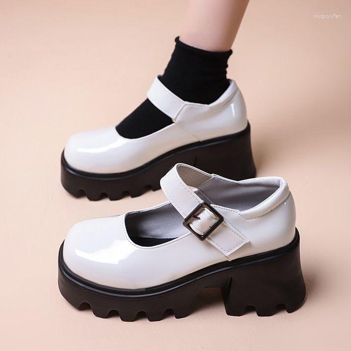 

Dress Shoes 2023 Chunky Platform Mary Jane Women Patent Leather High Heels Pumps Woman Sweet Thick Heel Party Female, Black light