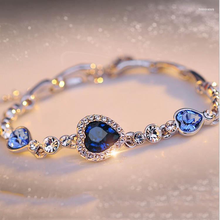 

Link Bracelets Women Luxury Lucky Bracelet Crystal Heart Charm For Jewelry Gift With Delicate Box Bangles