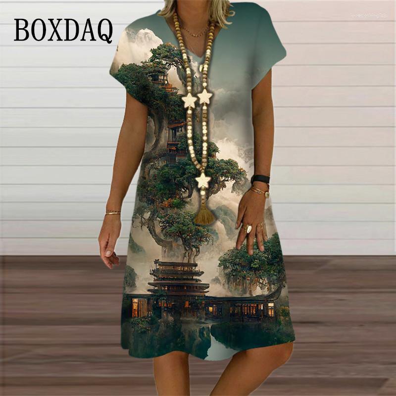 

Casual Dresses 2023 Summer Women' V-Neck Print Short-Sleeve Dress Elegant Floral Theme Printed Female Fashionable Knee Length, Dv14331