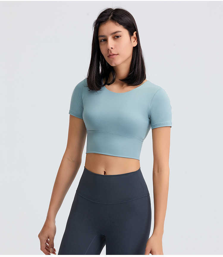 

Yoga Gym Shirt Womens Clothing Breathable Sportswear Top Women T-shirts Sport Fitness Short Sleeve Outdoors Leisure Crop Top Summer L-23, White