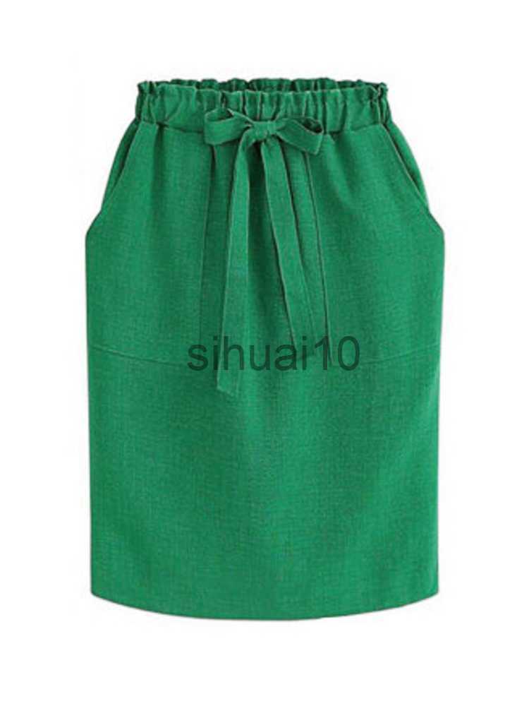 

Skirts Summer Autumn Elegant Midi Skirts Womens Office Pencil Skirt Cotton Elastic Waist Package Hip Skirt Bow Skirt Green J230621, Gray