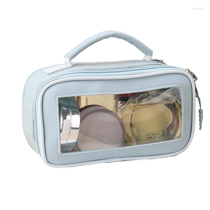

Cosmetic Bags Transparent Bag PVC Women Waterproof Travel Storage Pouch Organizer Zipper Clear Makeup Bath Toiletry Wash, Blue