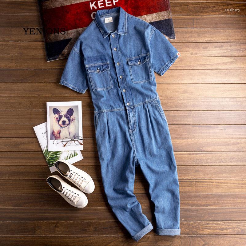 

Men's Jeans Spring Summer Fashion Overalls Men's Denim Jumpsuits Short Sleeve Blue Hip Hop Cargo Pants One Piece Romper Male Trousers