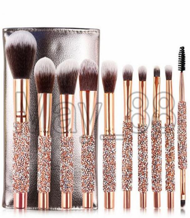 

Makeup Brushes 10pcs wooden handle diamond inlaid Cosmetic Brush Set Diamond wrapped crystal set brush beauty tool9823566