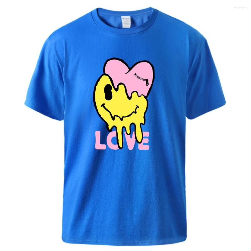 

Men' T Shirts Melting Happy Face And Hurting Heart Printing Man Short Sleeve Fitness Street Tshirt Cotton Cool Clothes Basic Original Shirt, Blue