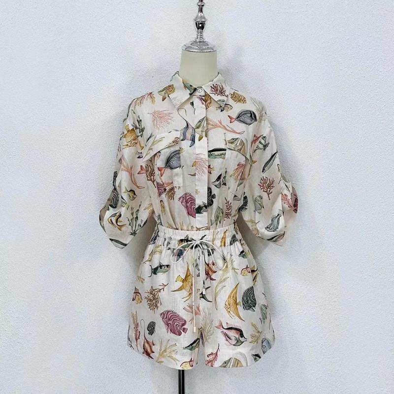 

Women' Tracksuits 2023 Summer Floral Print 2 Piece Set Casual Single Breasted Blouse Mini Waist Elastic Shorts Runway Women Holiday Suits, Shorts as photo