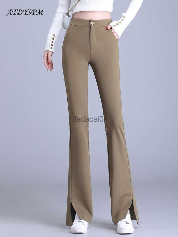 

High Waist Black Split Flare Pants For Women Spring Summer New Korean Fashion Slim Draped Straight Pants Casual Trousers Femme L230621, Khaki