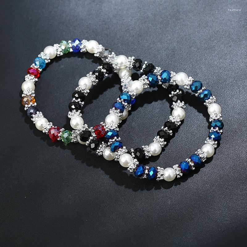 

Link Bracelets Fashion Shiny Colorful CZ Crystal Bangle Rhinestone Faux Pearl Charm For Women Wedding Jewelry Birthday Gift