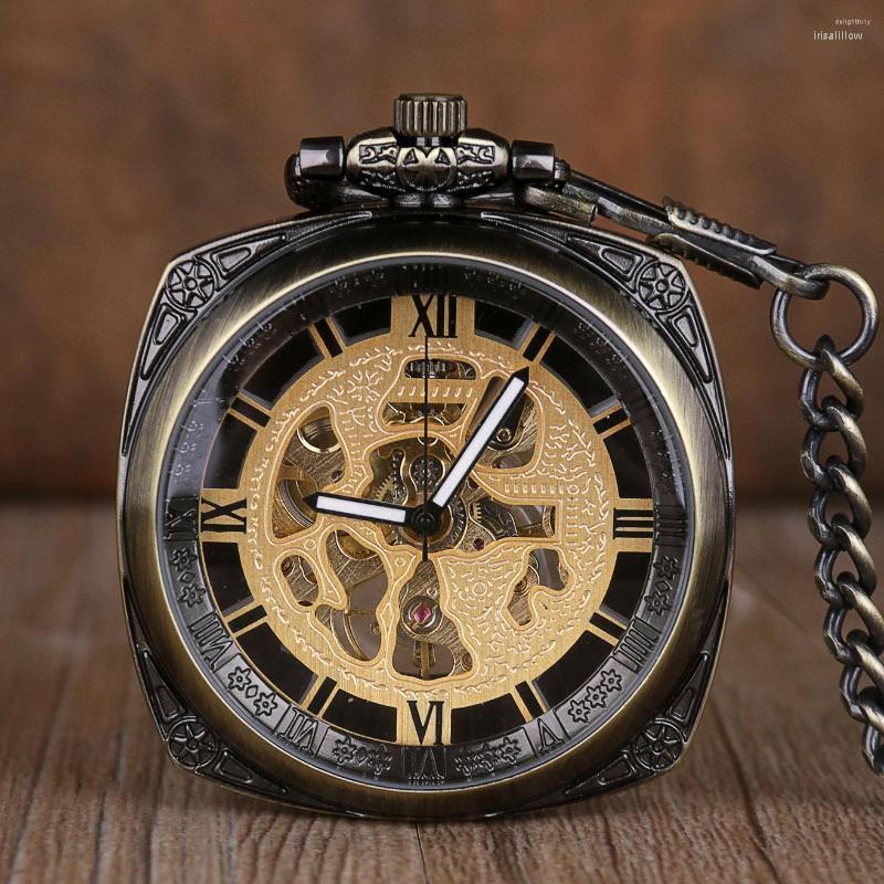 

Pocket Watches Unisex Antique Vintage Charm Mechanical For Men Women Hand Wind Casual Fashion Steampunk Chain Gift Clock, Brown