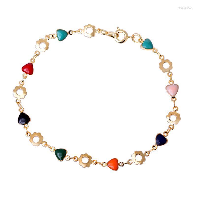 

Link Bracelets Chain Heart Shape Beads Banglets For Women Fashion Simple Hand Flowers Copper Alloy Bracelet Manchette Gold Female Jewelry