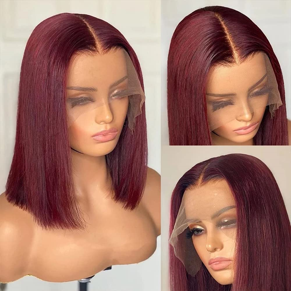 

New Design Burgundy Bob Lace Frontal Wig #99J Color Lace Front Wigs for Women Short Bob Lace Closure Wig 150% Human Hair Free Part Wigs