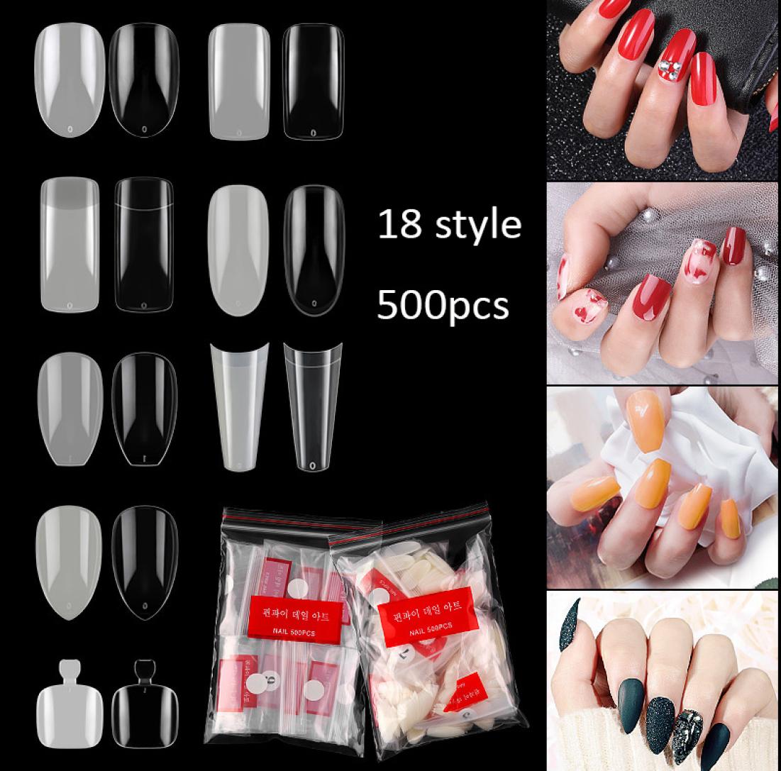 

500Pcs press on Nail TIP Clear White Full Cover French false toe Tips Ushape Acrylic UV Gel Manicure NAF0143043568, Black