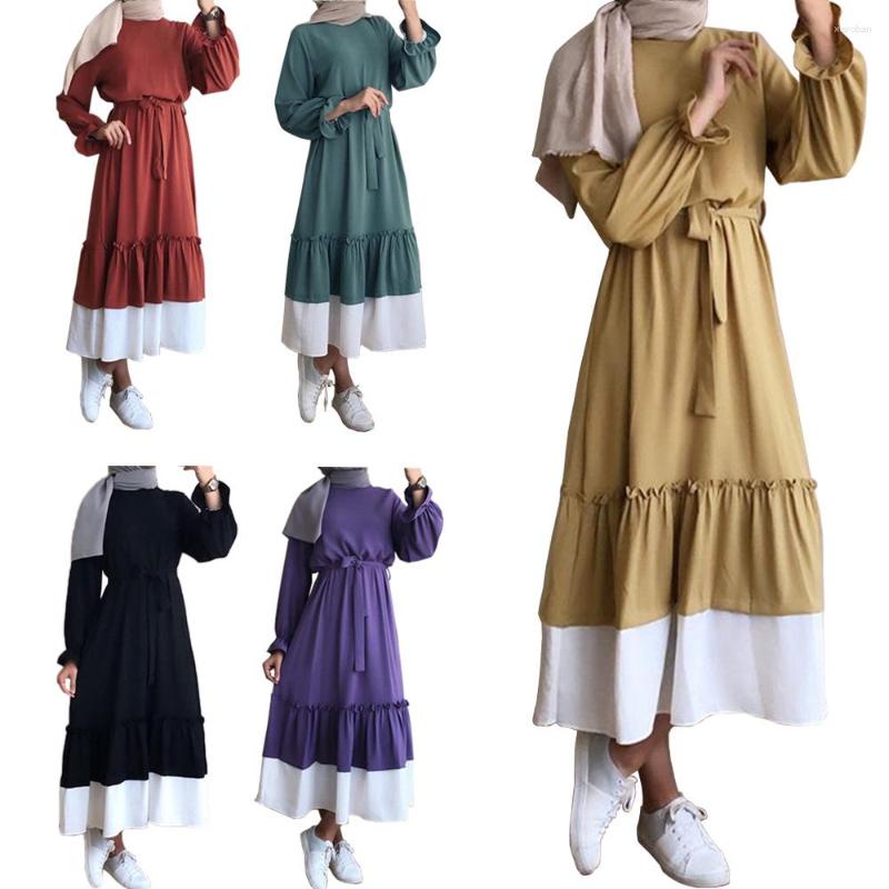 

Ethnic Clothing Modest Casual Fashion Women Muslim Ruffles Long Sleeve Maxi Dress Turkey Arab Islam Dubai Eid Party Ramadan Gown Jilbab