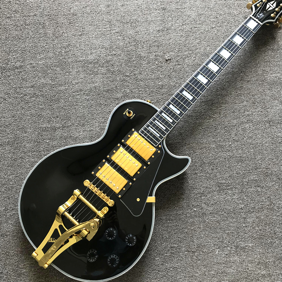 

Custom Shop, Caston Black Big Jazz Electric Guitar, 3 Piece Pickup, Ebony Fingerboard, Gold Hardware, Free Shipping 01