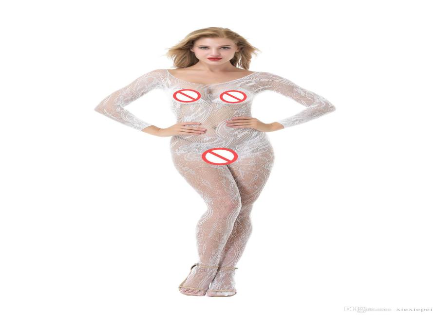 

Fishnet Bodystocking Crotchless Bodysuit with Sleeves White Sexy Body Stockings Open Crotch Underwear Net Nightie Long9858077, Black