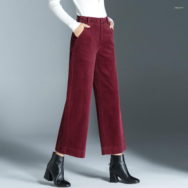 

Women's Pants Winter Fall Fashion Women High Waisted Wine Red Purple Army Green Ankle Length Corduroy Female Woman Casual Trousers, Black