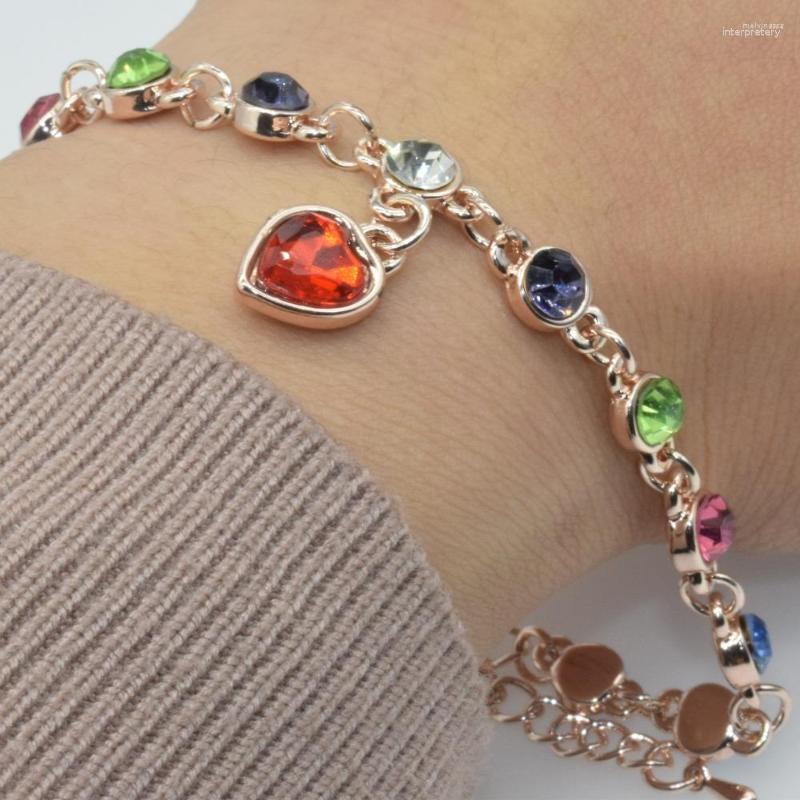 

Link Bracelets 2 Colors Wholesale Fashion Jewelry Gold-Color Women Czech Drill Bracelet Drip Colorful Heart Pendant