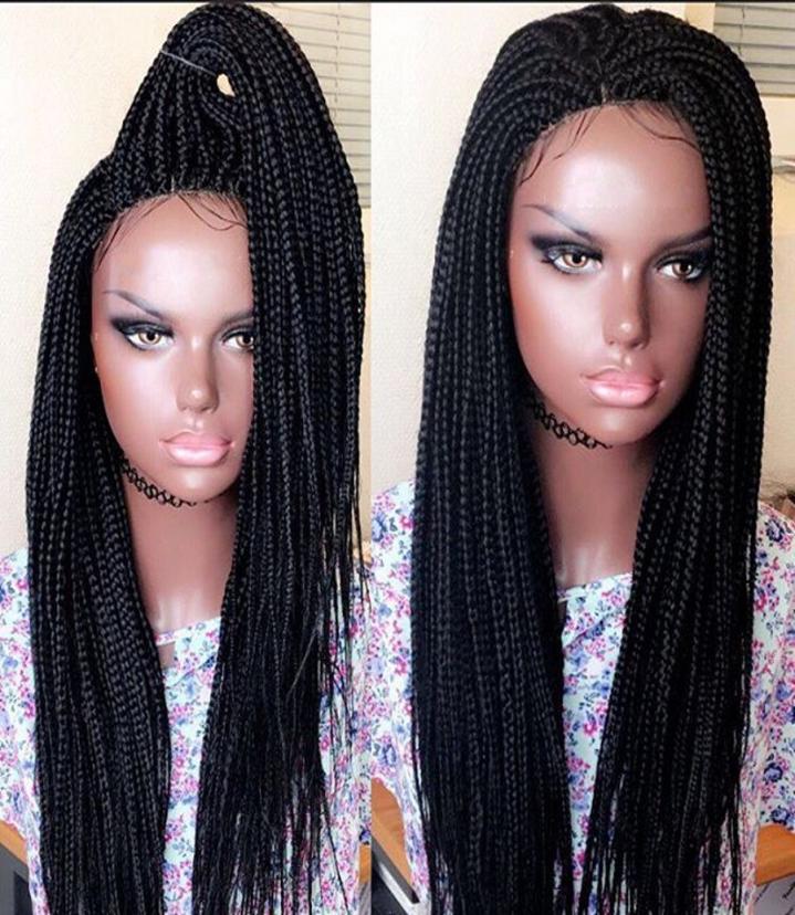 

part brazilian hair Braided Box Braids Wig Long Black Hair Synthetic Lace Front Wigs for Women Heat Resistant Cosplay Lace Wi8045082, Dark brown