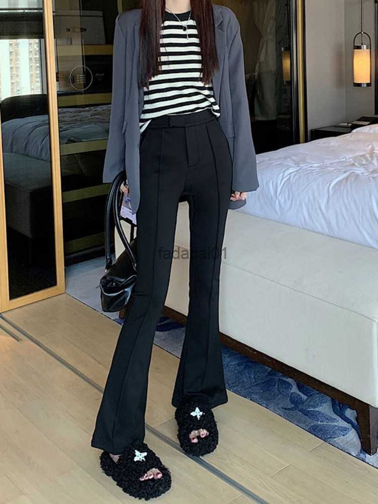 

SXL 2022 Autumn Korean Style High Waist Flare trousers female Casual Black Skinny Long pants female (75069) L230621